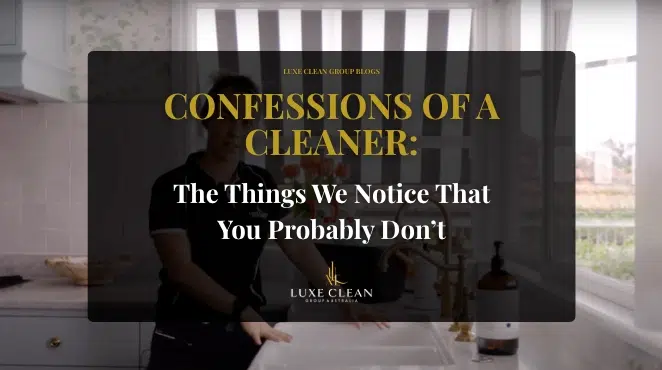 Maximizing-Cleaner-Efficiency_3 Cleaning supplies: spray bottle, squeegee, and colorful microfiber cloths on a white surface.