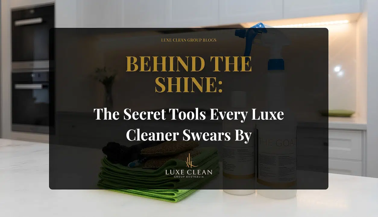 Maximizing-Cleaner-Efficiency_3 Cleaning supplies: spray bottle, squeegee, and colorful microfiber cloths on a white surface.