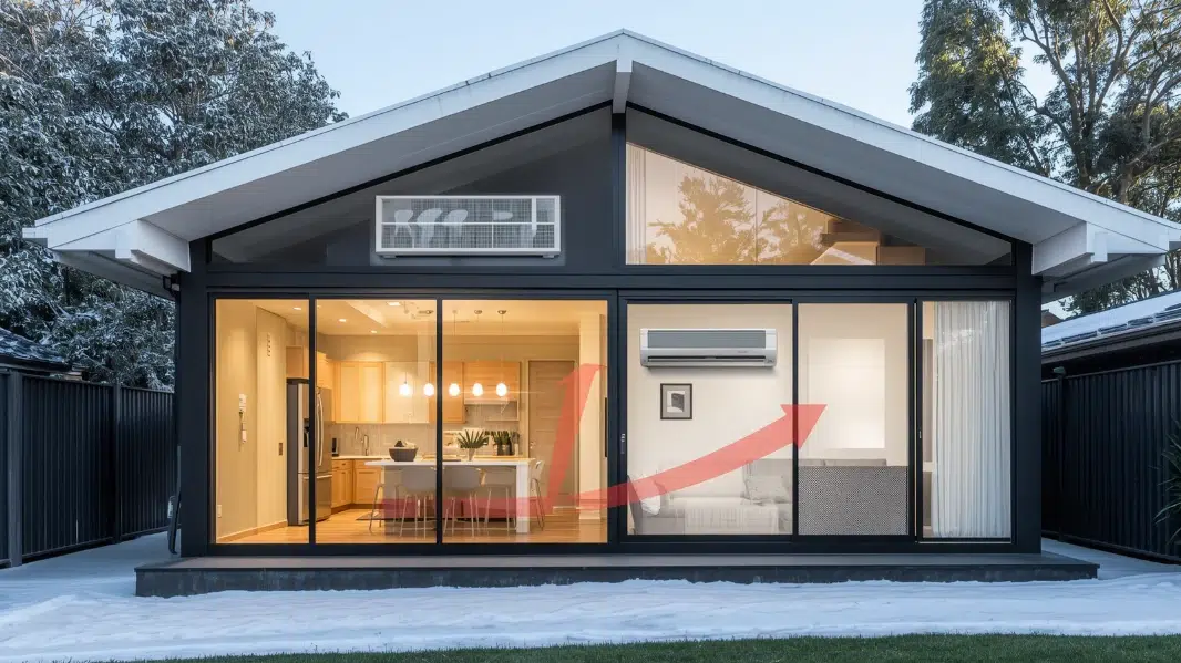 Modern home with split system air conditioning units illustrating energy-efficient cooling and heating solutions.